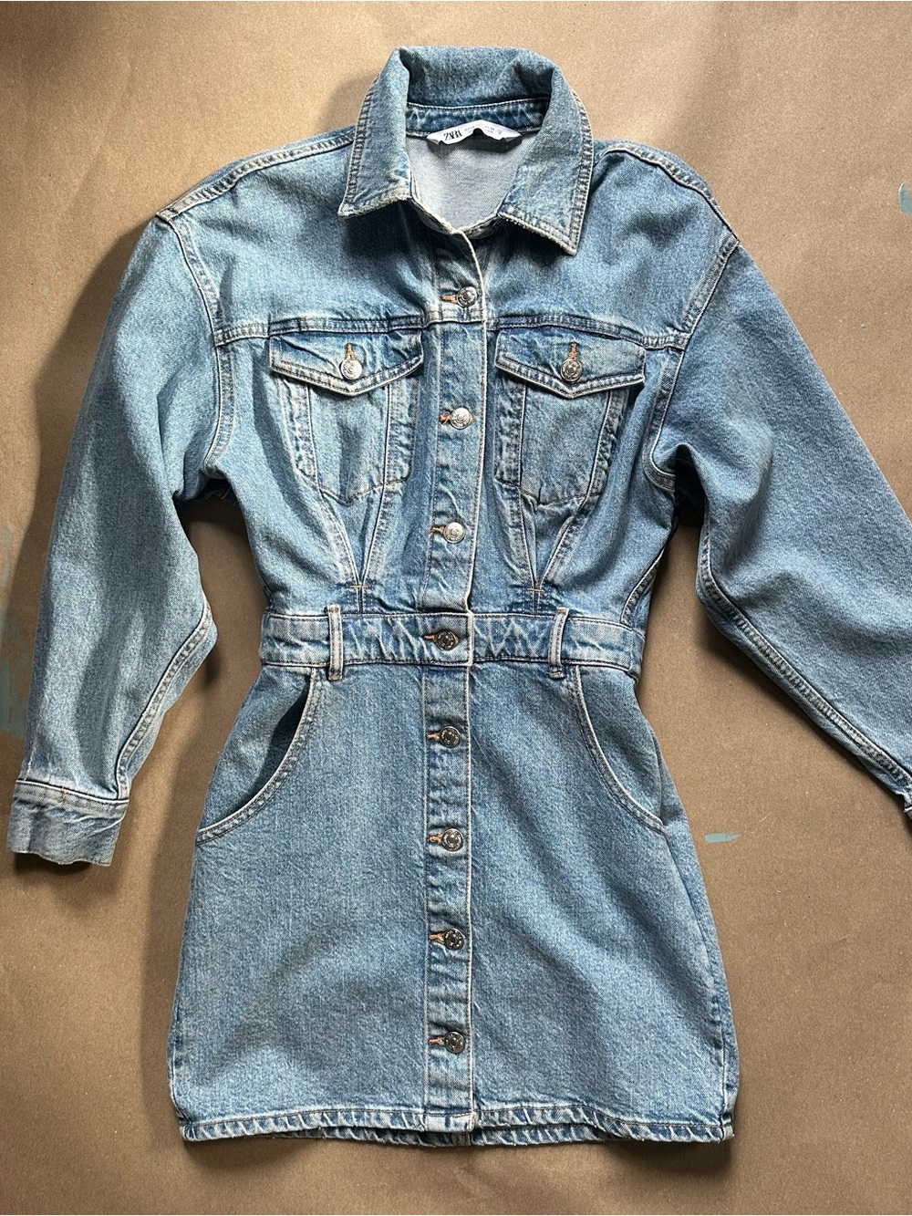 Zara Light Blue Denim 80s Mini Dress